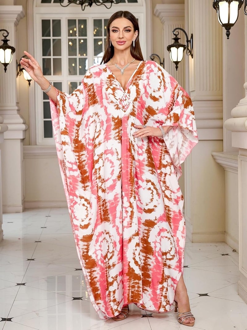 KEYLORTING Women’s Kaftan Beach Cover Up Dress Plus Size Summer Swimsuit Loungewear Maxi Dress - Image 5